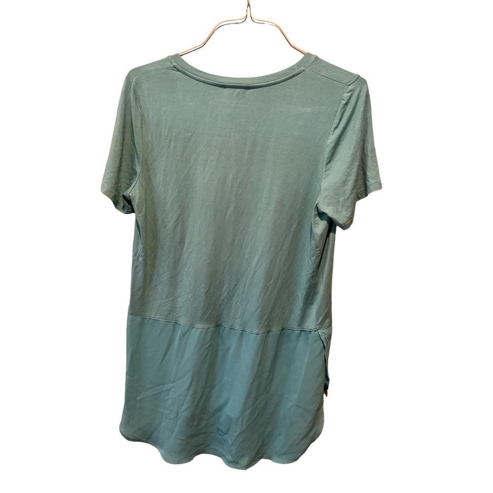 Premise Top Women's Large Teal Rayon V-Neck High Low Hem Short‎ Sleeve Pullover - Picture 2 of 4